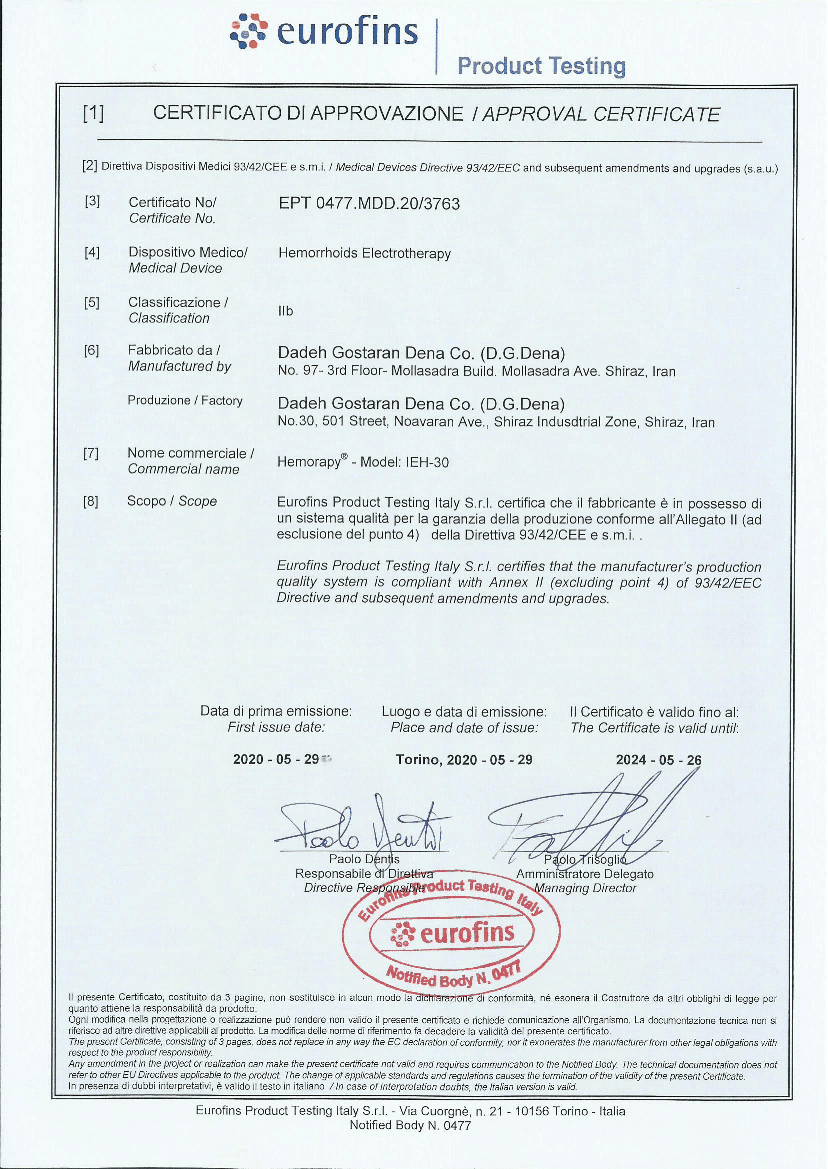 Hemorapy CE Certificate